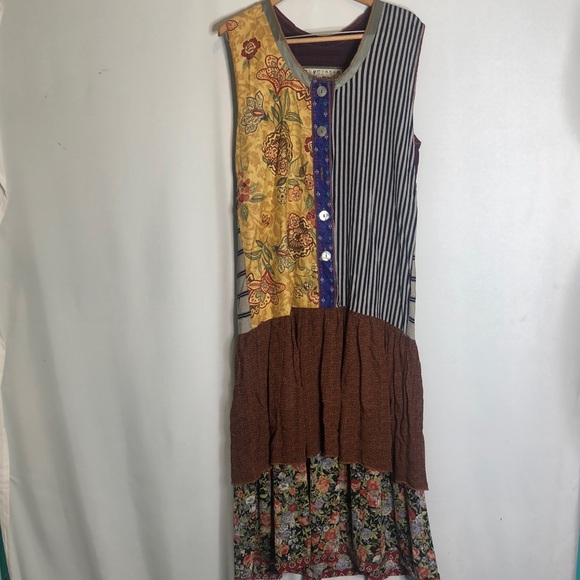 NOTHING MATCHES Patchwork Floral Stripe Maxi Jumper Dress XL - Picture 9 of 17